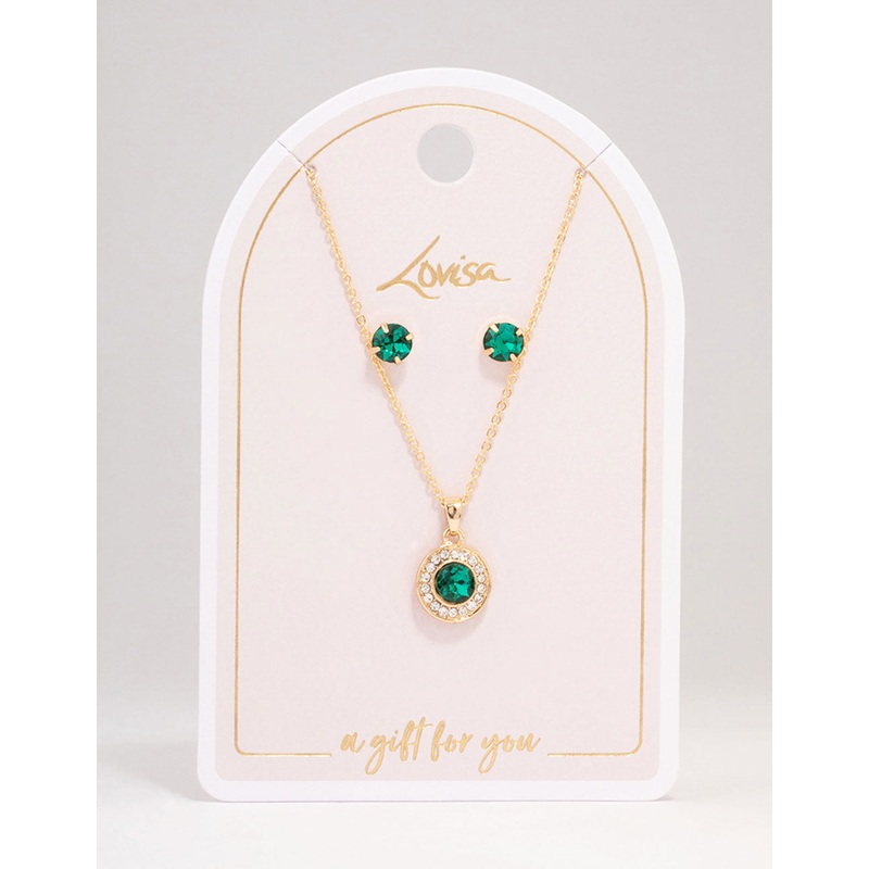 Gold Round Diamante Halo Jewellery Set