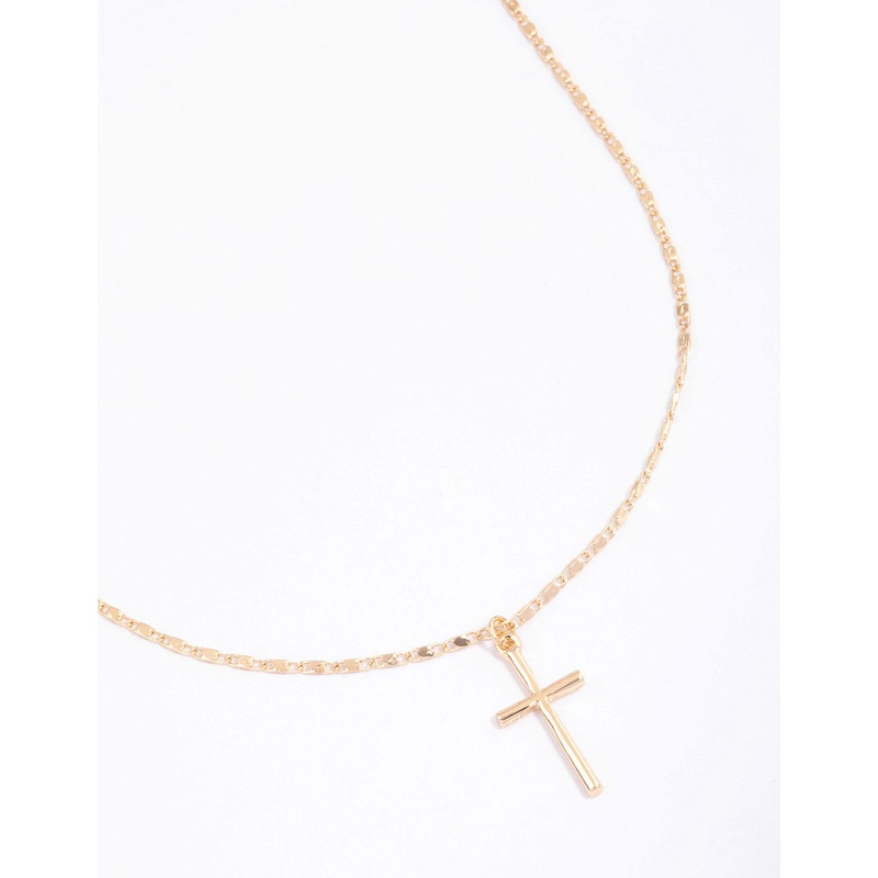 Gold Shiny Cross Pendant Necklace