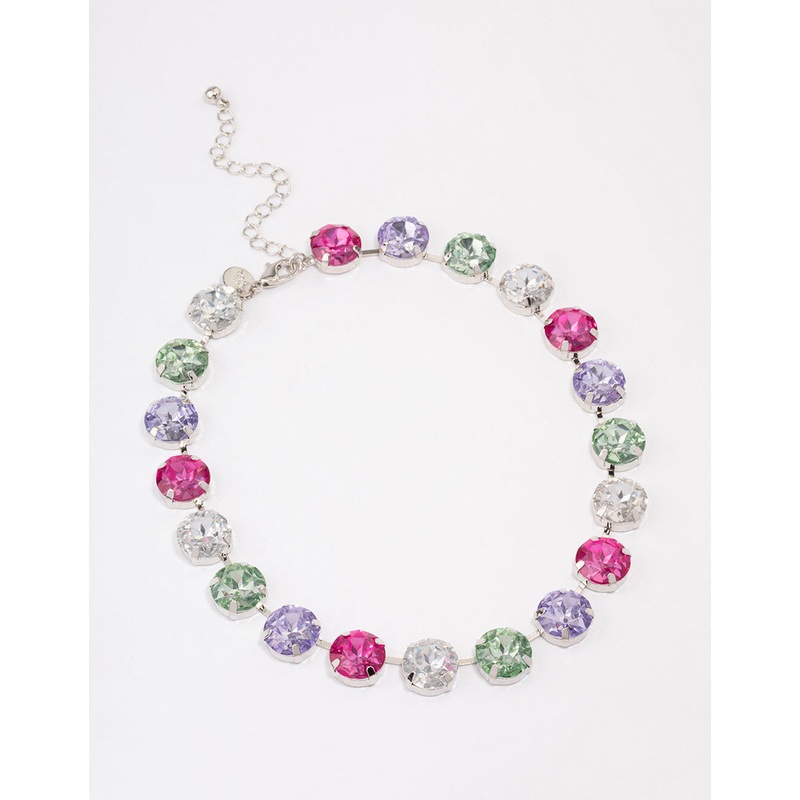 Silver Chunky Circle Diamante Necklace