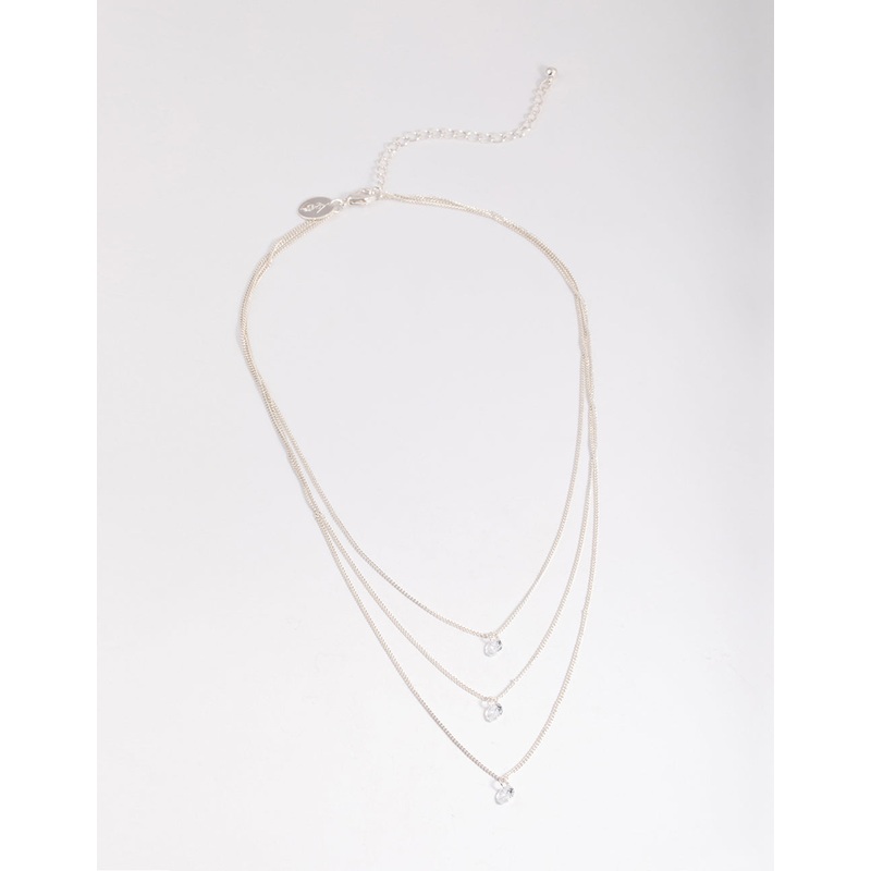 Silver Classic Diamante Layered Necklace