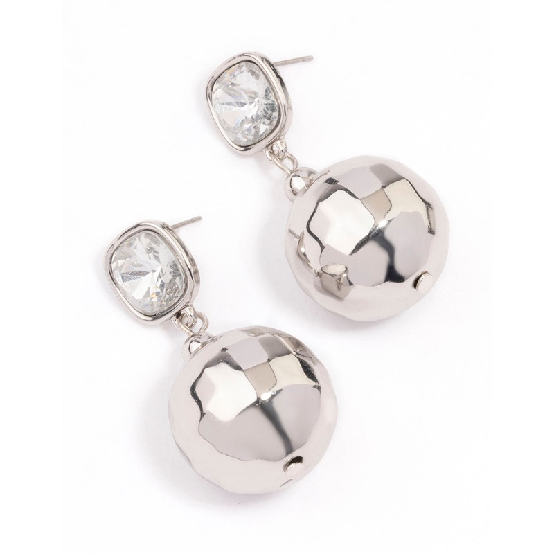 Silver Diamante & Disco Ball Drop Earrings