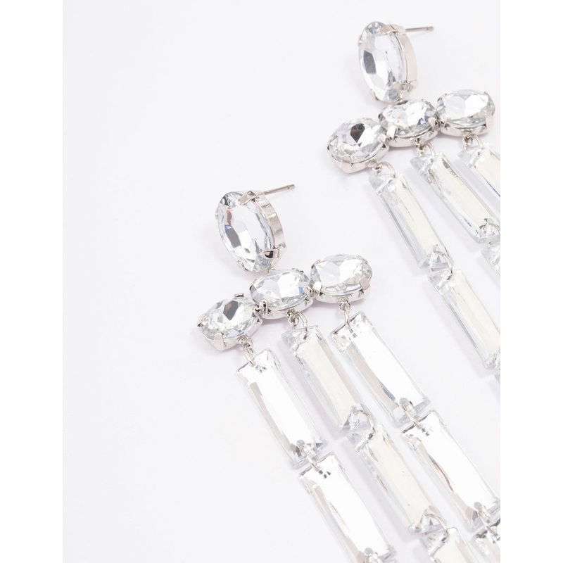 Silver Diamante Drop Chandelier Earrings