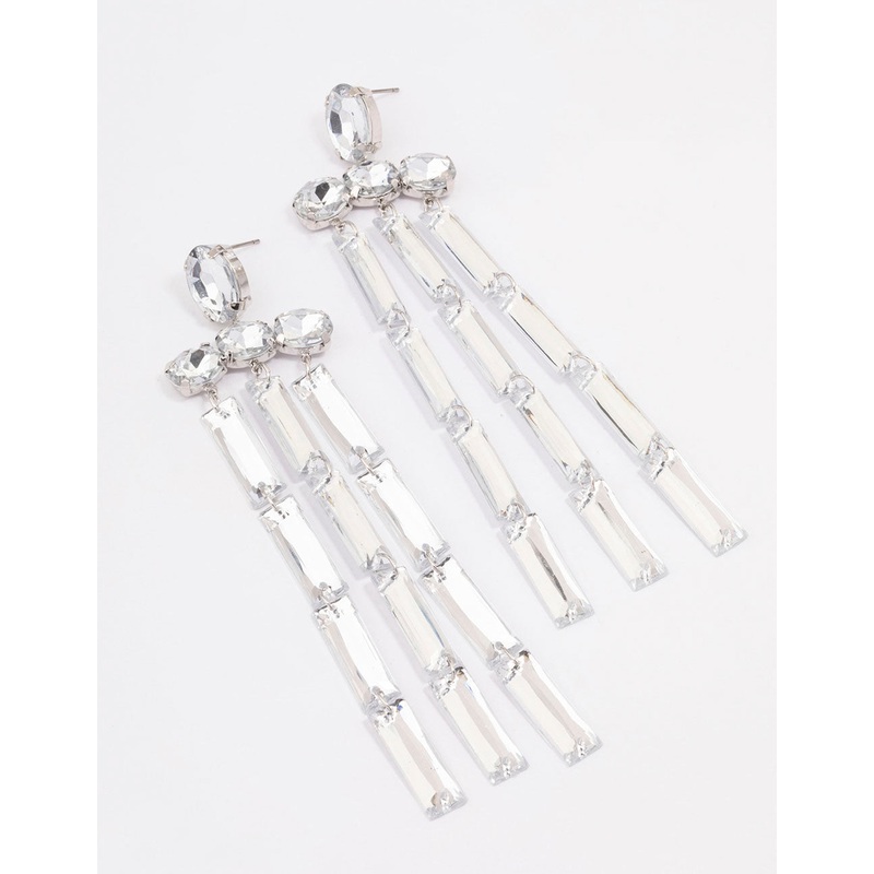 Silver Diamante Drop Chandelier Earrings
