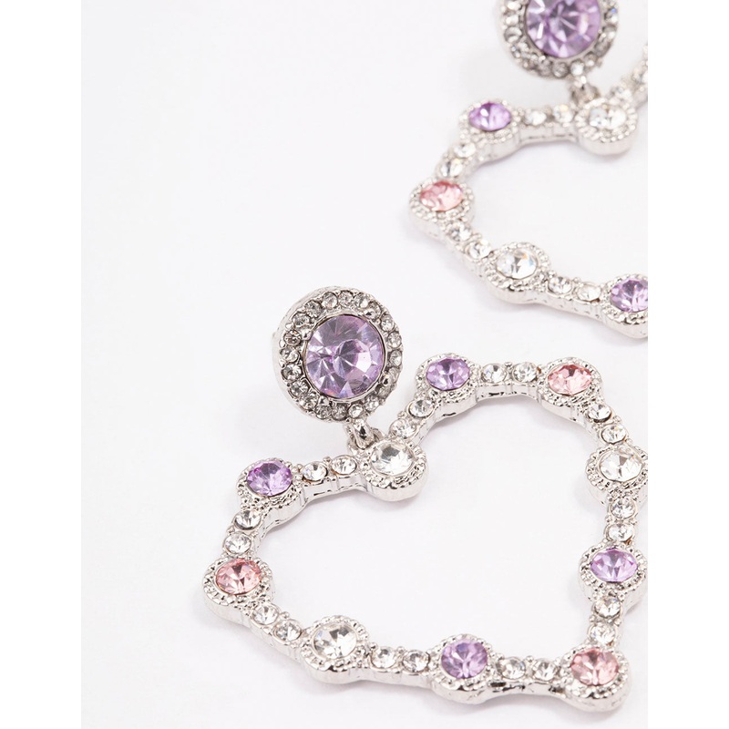 Silver Diamante Heart Drop Earrings