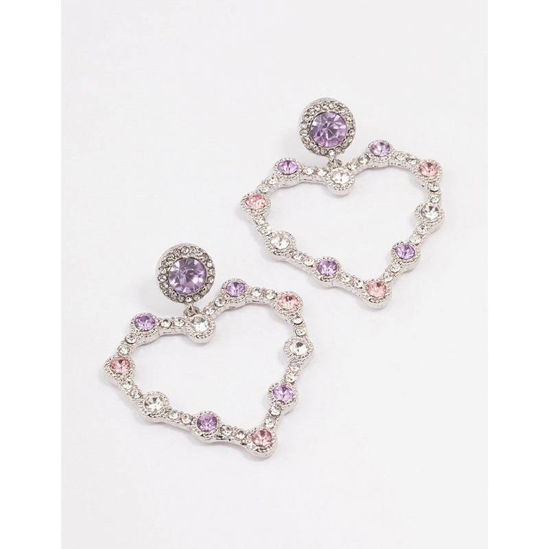 Silver Diamante Heart Drop Earrings