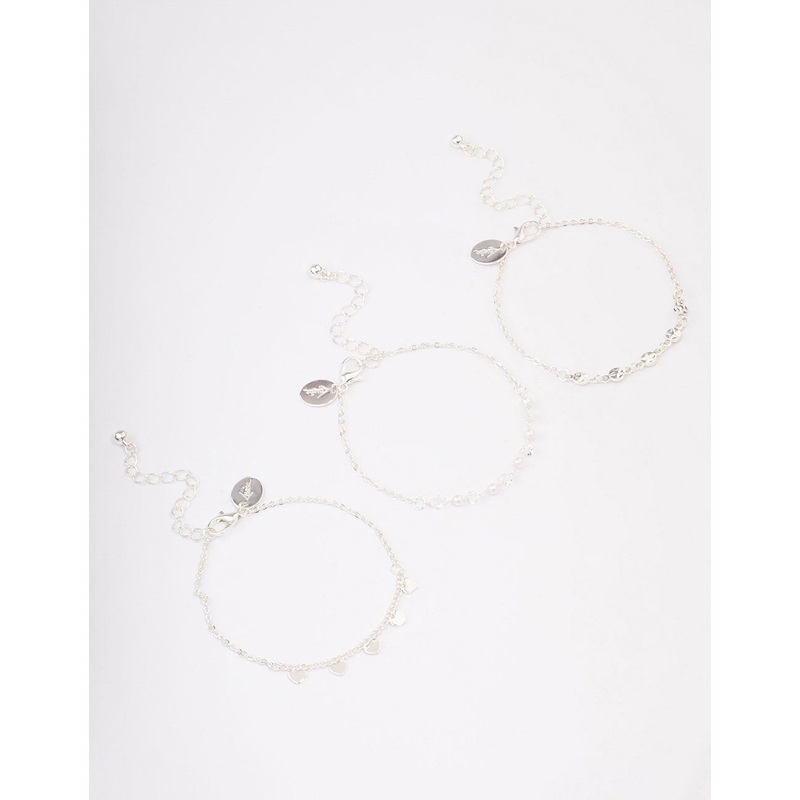 Silver Disc Pearl & Heart Bracelet Pack