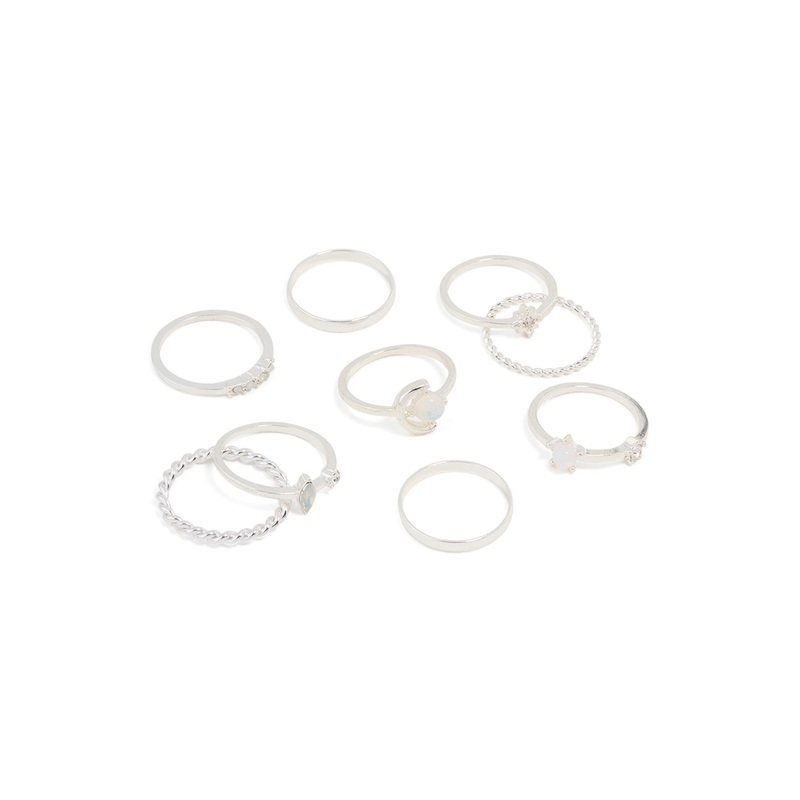 Silver Moonstone Mixed Ring 8-Pack