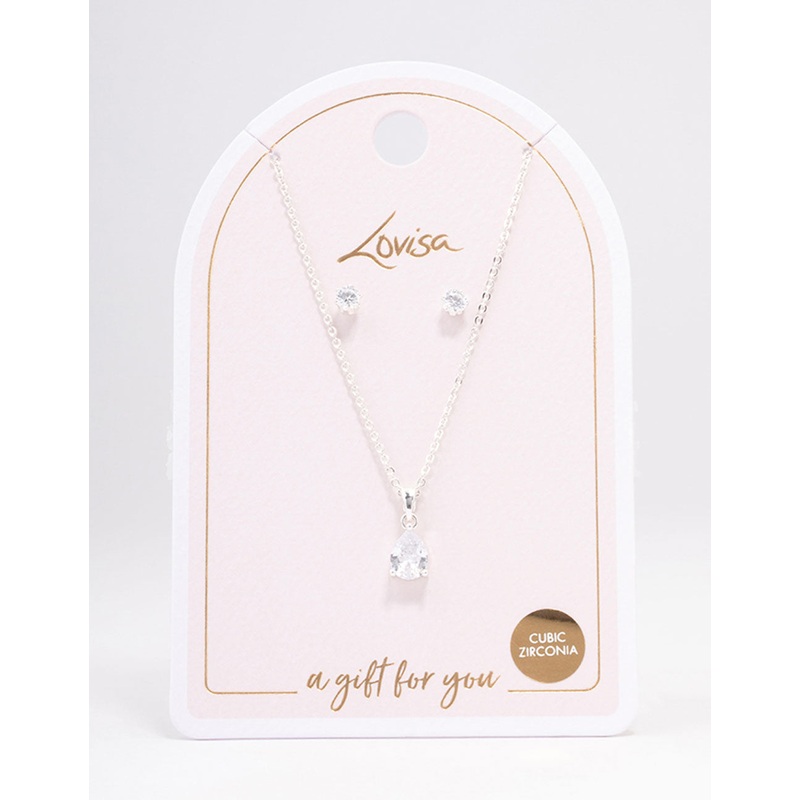 Silver Pear Drop Jewellery Set