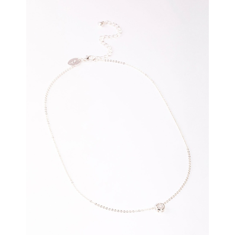 Silver Round Bezelled Cubic Zirconia Pendant Necklace