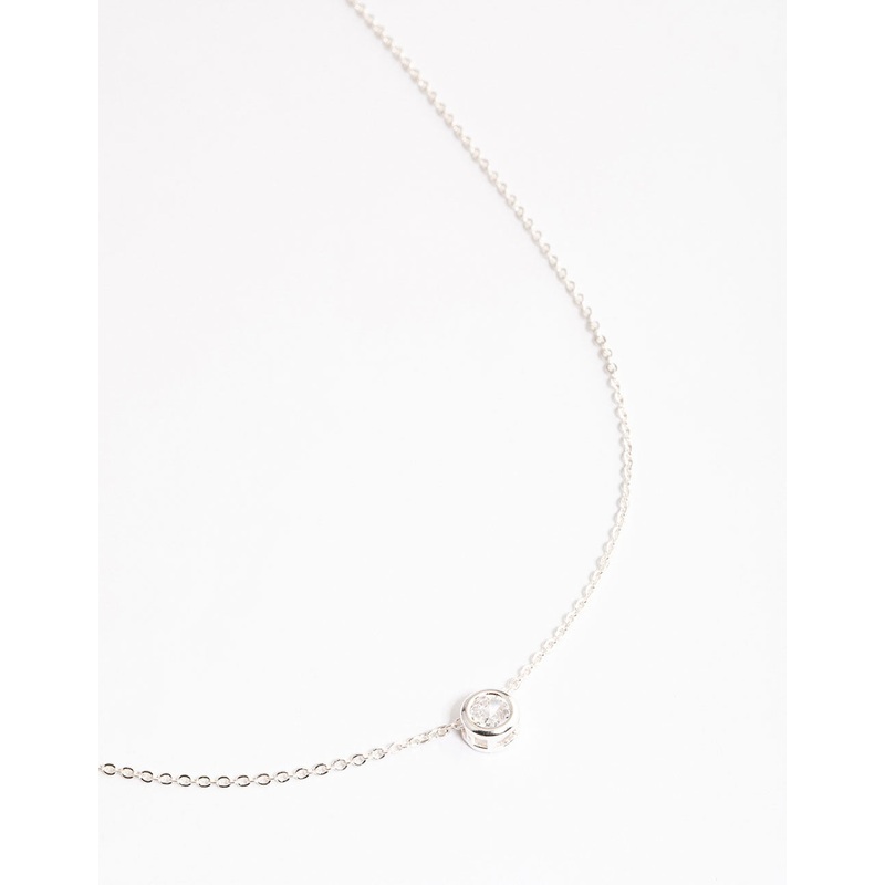 Silver Round Bezelled Cubic Zirconia Pendant Necklace