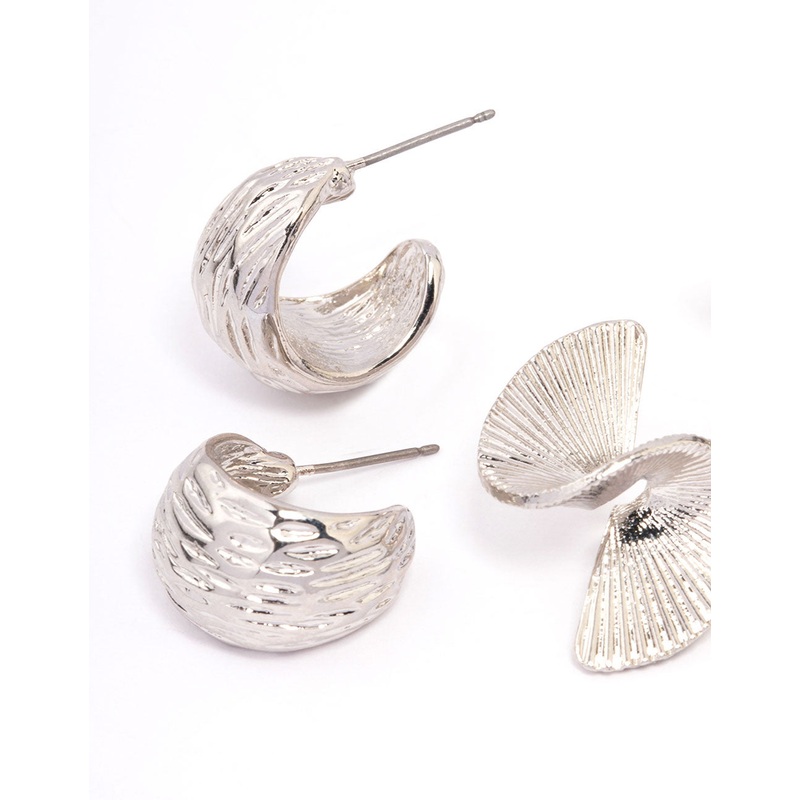 Silver Textured Hoop Earrings Pack