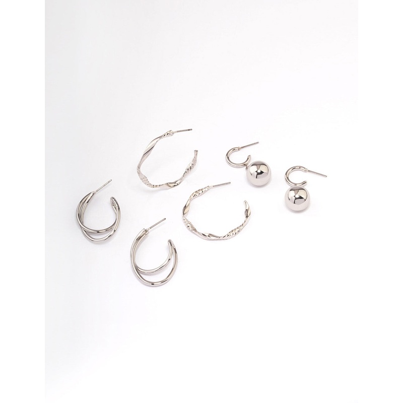 Silver Twisted Hoop Earrings Pack