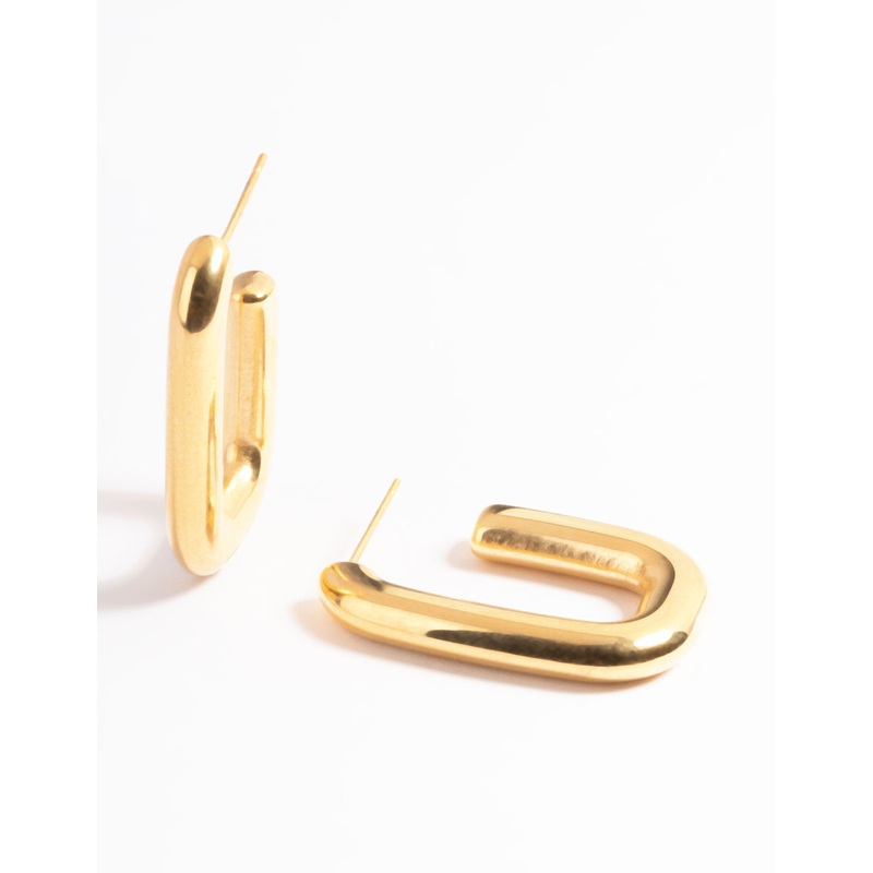 Waterproof Gold Plated Stainless Steel Rounded Square Hoop Earrings