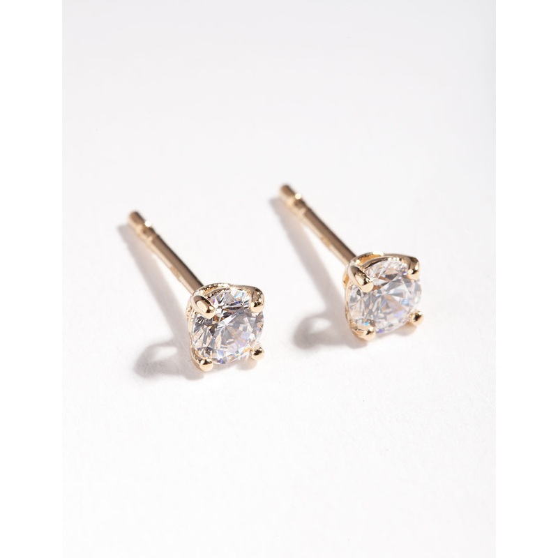 Gold Plated Sterling Silver Cubic Zirconia 1/4 Carat Stud Earrings