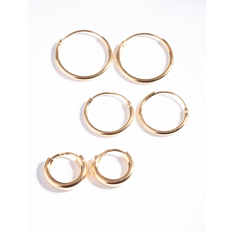 Gold Plated Sterling Silver Mix Thick Hoop Earring Pack