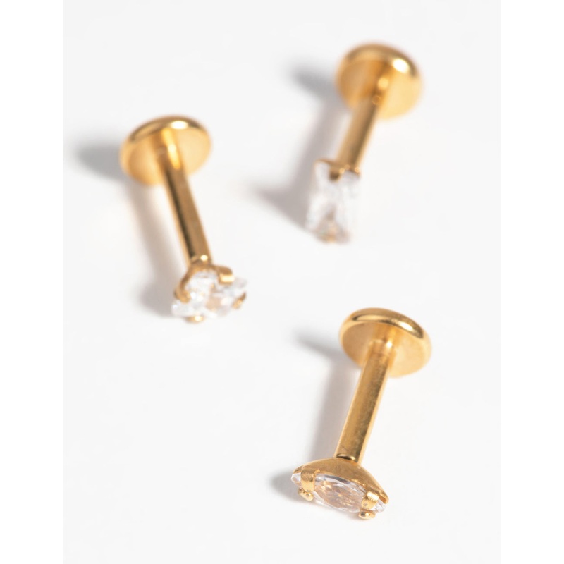 Gold Plated Surgical Steel Diamante Flat Back Pack