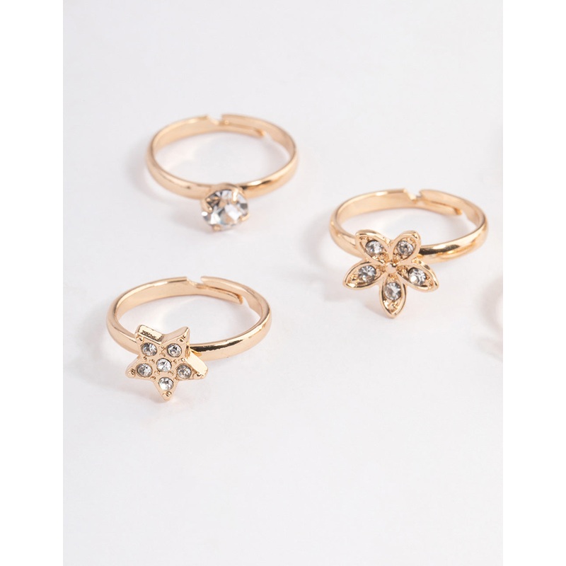 Kids Diamante Flower & Bow Ring 6-Pack