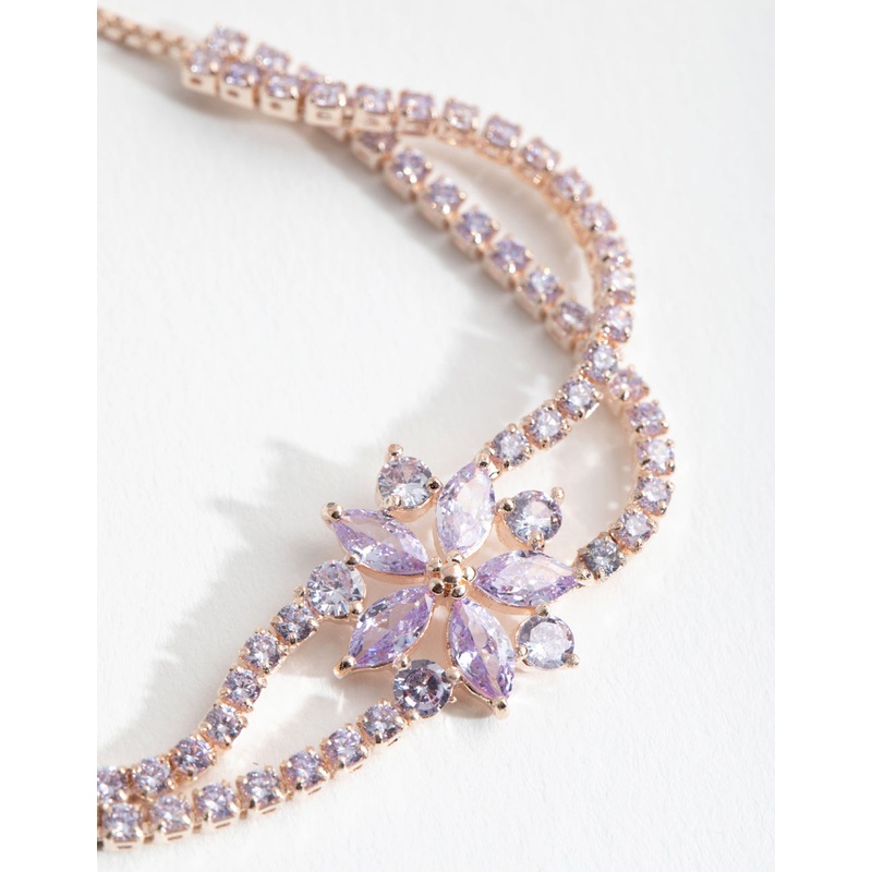Rose Gold Cubic Zirconia Cupchain Flower Toggle Bracelet