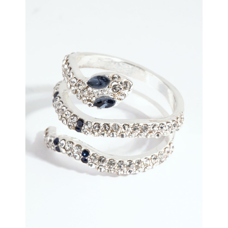 Silver Diamante Blue-Eyed Snake Ring