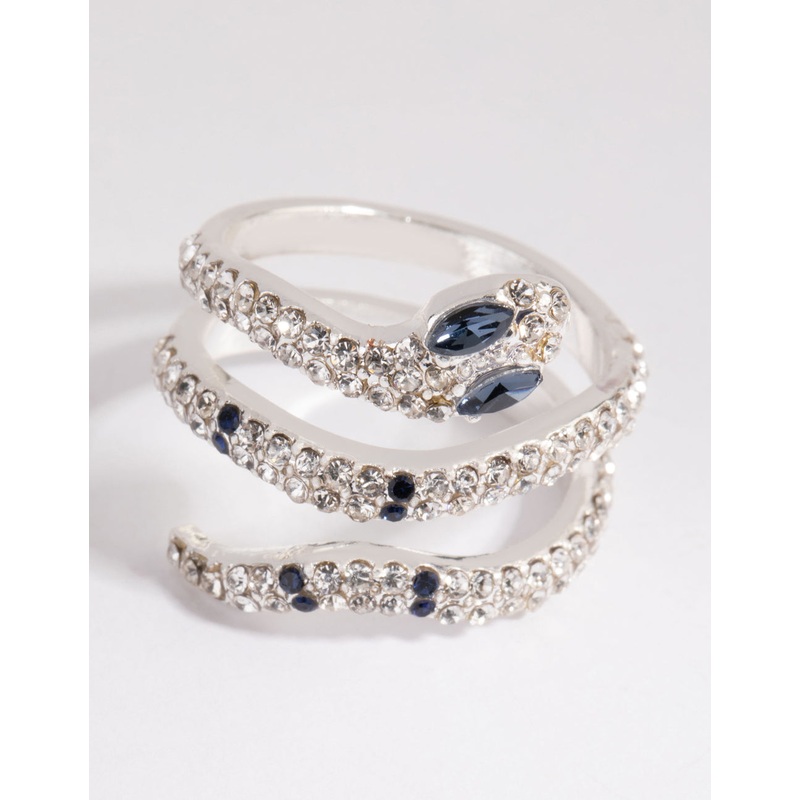 Silver Diamante Blue-Eyed Snake Ring