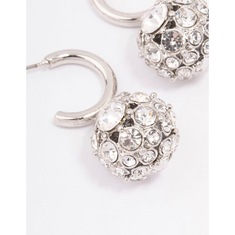 Silver Glamorous Ball Drop Huggie Earrings