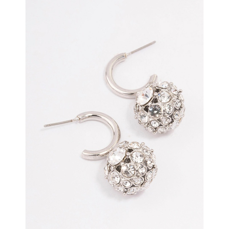 Silver Glamorous Ball Drop Huggie Earrings