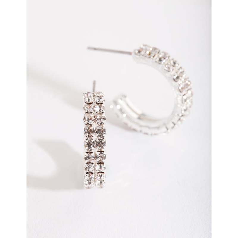 Silver Mini Diamante Hoop Earrings