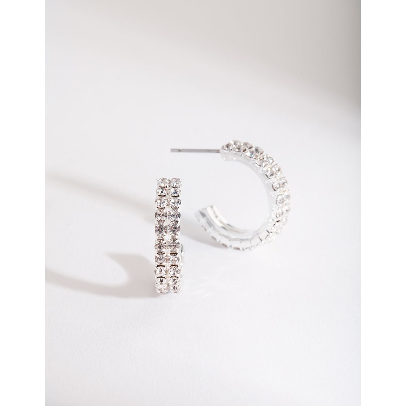 Silver Mini Diamante Hoop Earrings