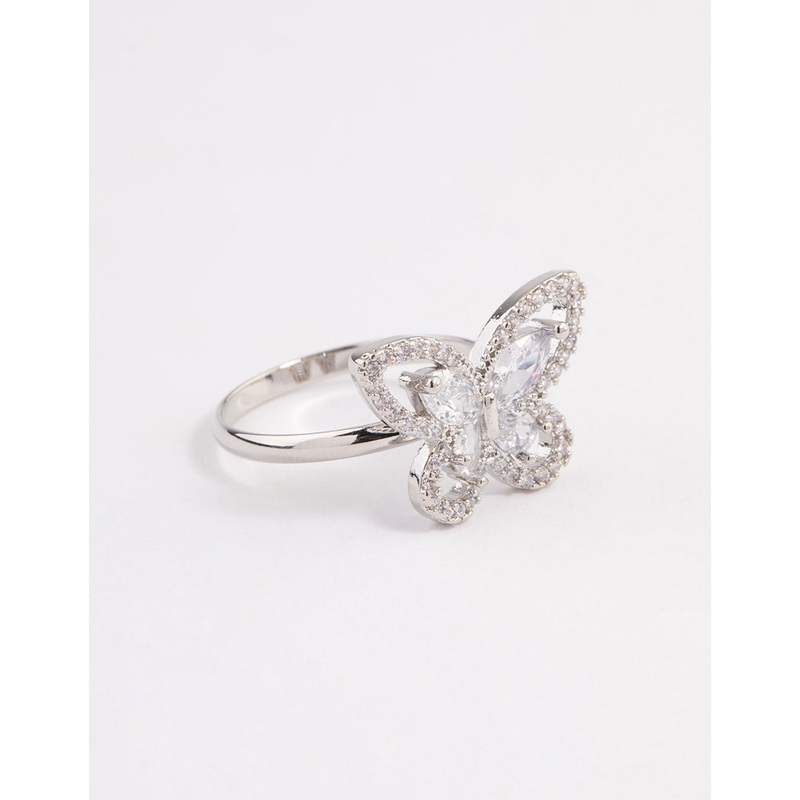 Silver Sparkling Butterfly Cocktail Ring