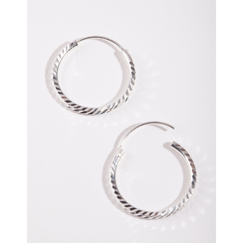 Sterling Silver 20mm Diamond Cut Hoop Earrings
