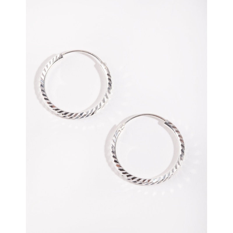 Sterling Silver 20mm Diamond Cut Hoop Earrings