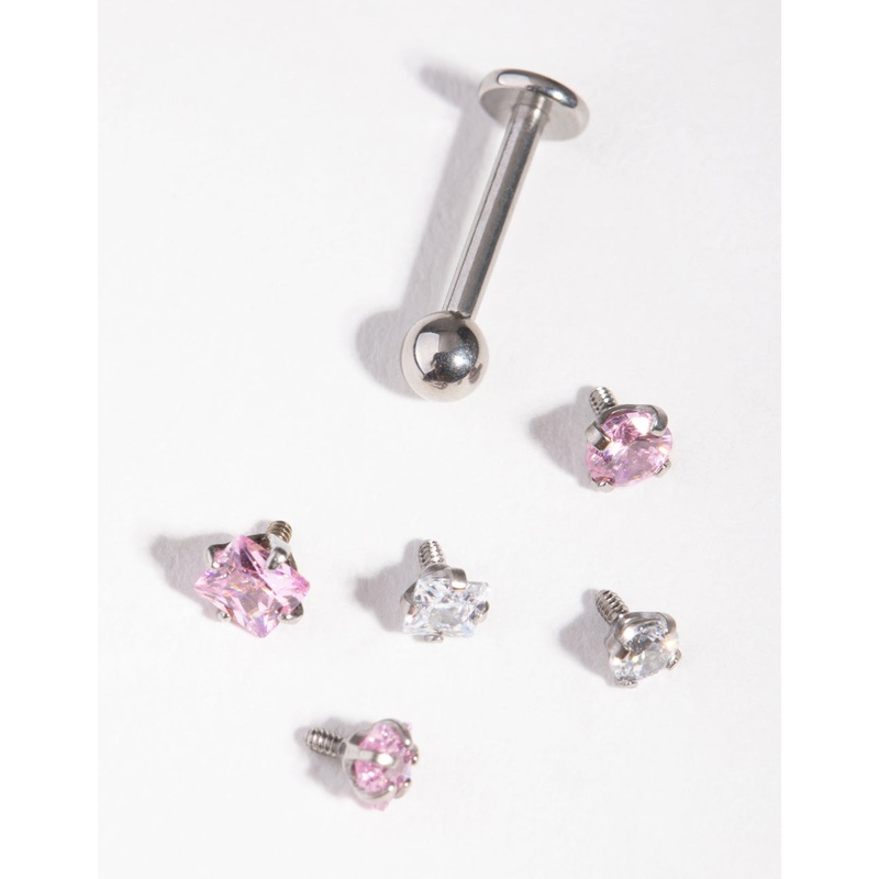 Surgical Steel Cubic Zirconia Star Flat Back 6-Pack