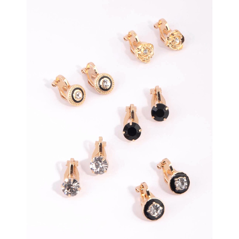 Gold Diamante Clip On Earring 8-Pack