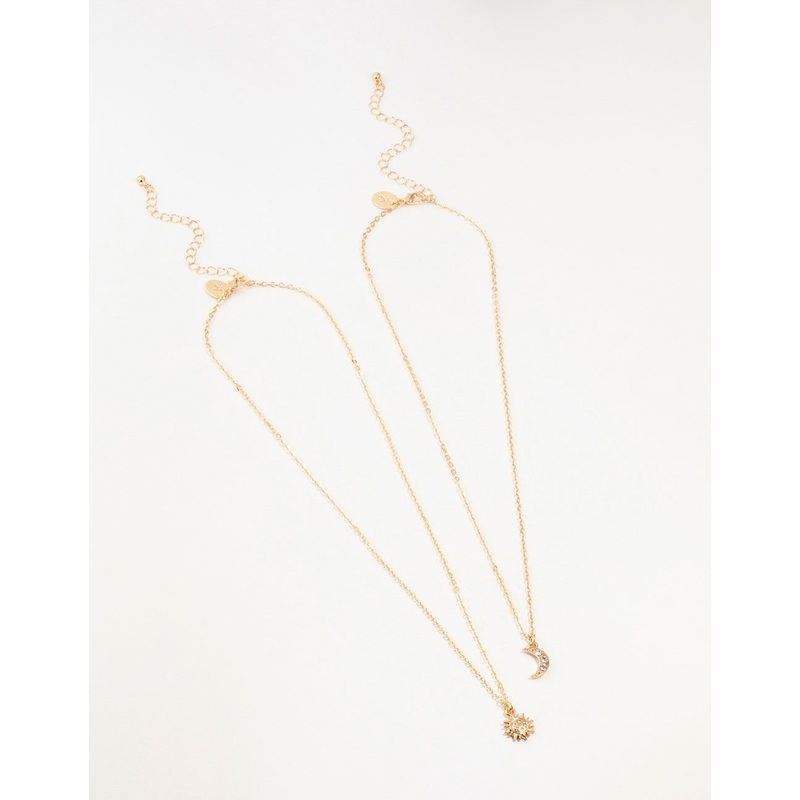 Gold Diamante Sun & Moon Necklaces 2-Pack