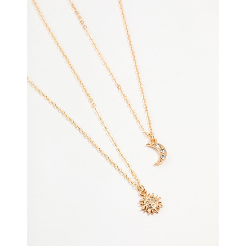 Gold Diamante Sun & Moon Necklaces 2-Pack