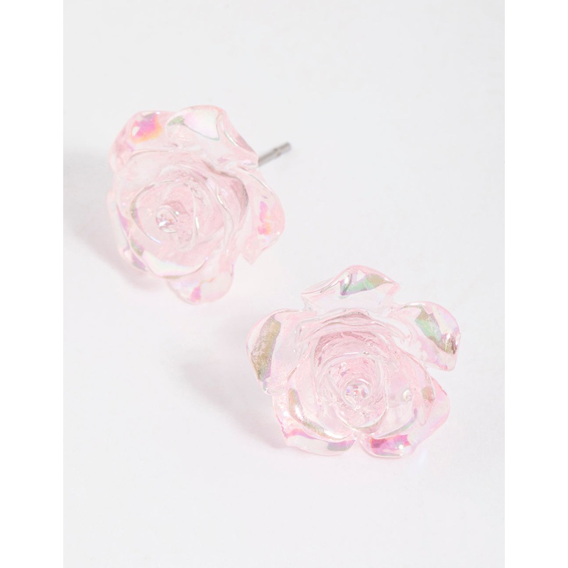 Pink Rose Bloom Stud Earrings