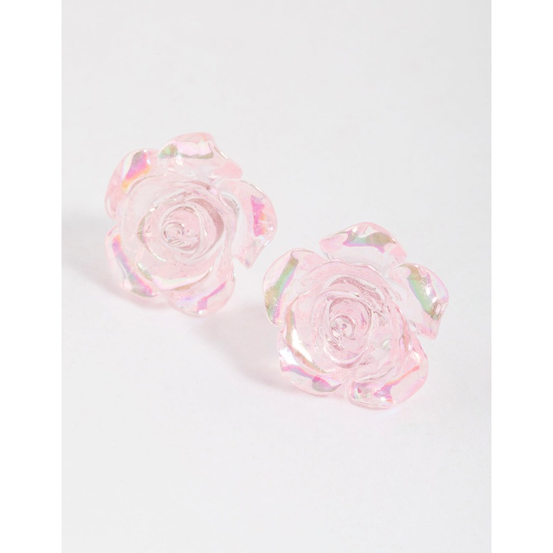 Pink Rose Bloom Stud Earrings