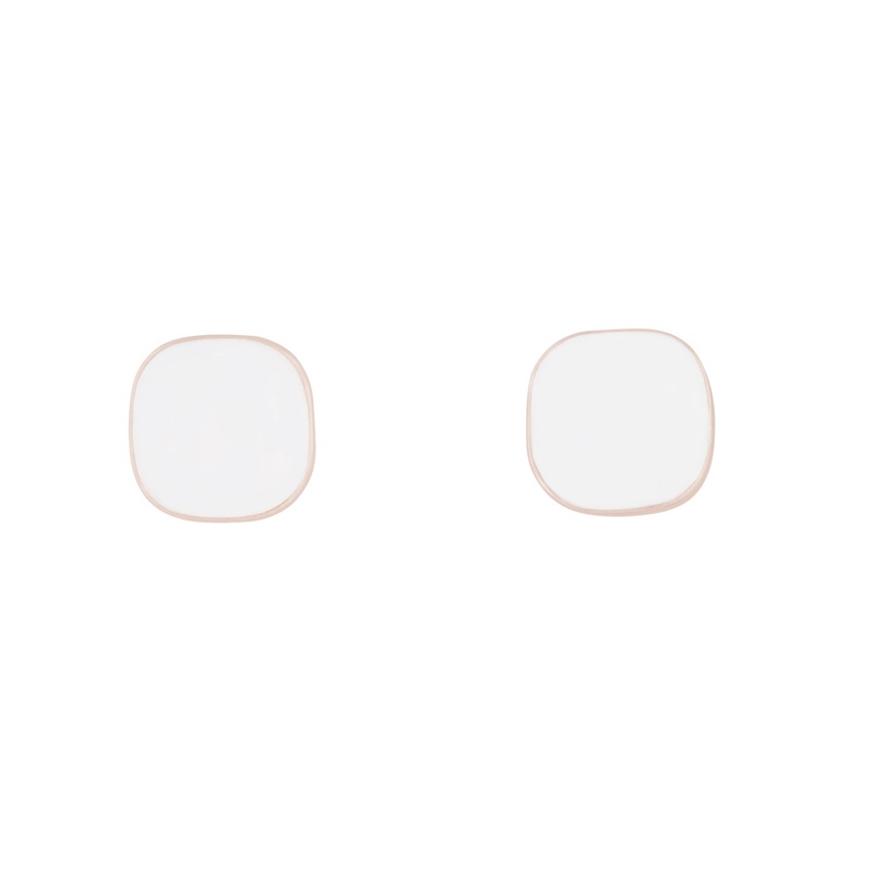 Rose gold Rounded Square White Enamel Stud