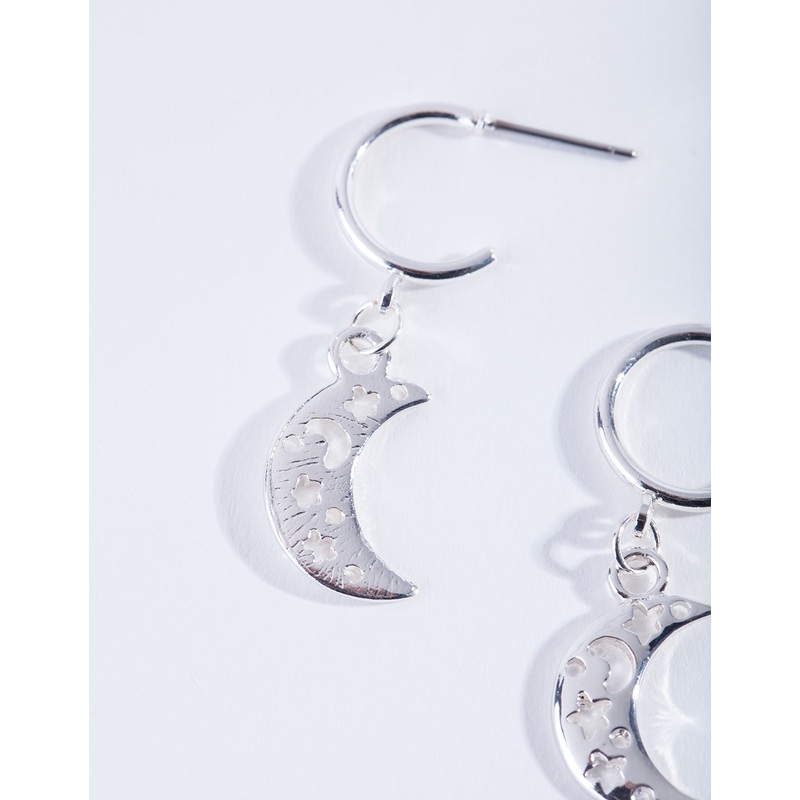 Silver Cut-Out Moon Hoop Earrings