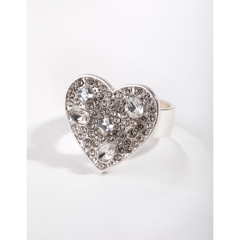 Silver Diamante Heart Sheild Ring