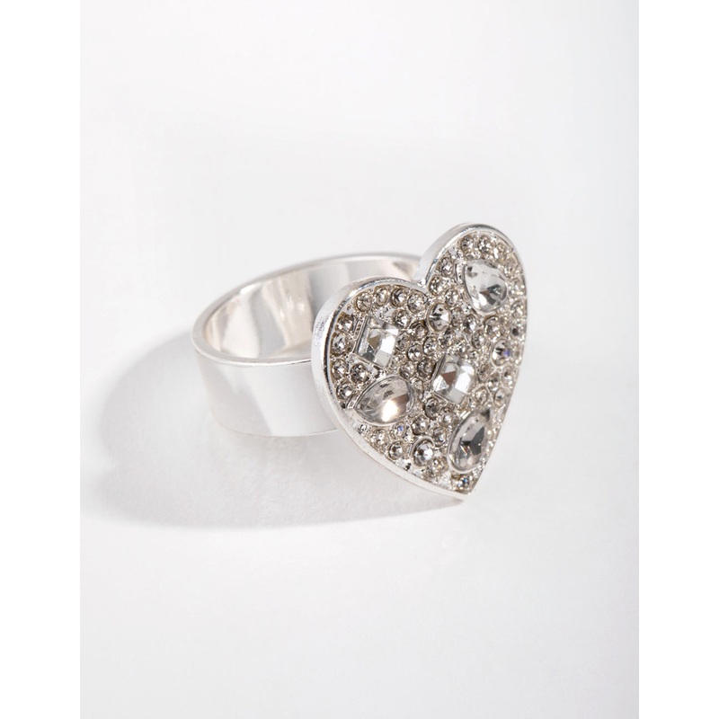 Silver Diamante Heart Sheild Ring