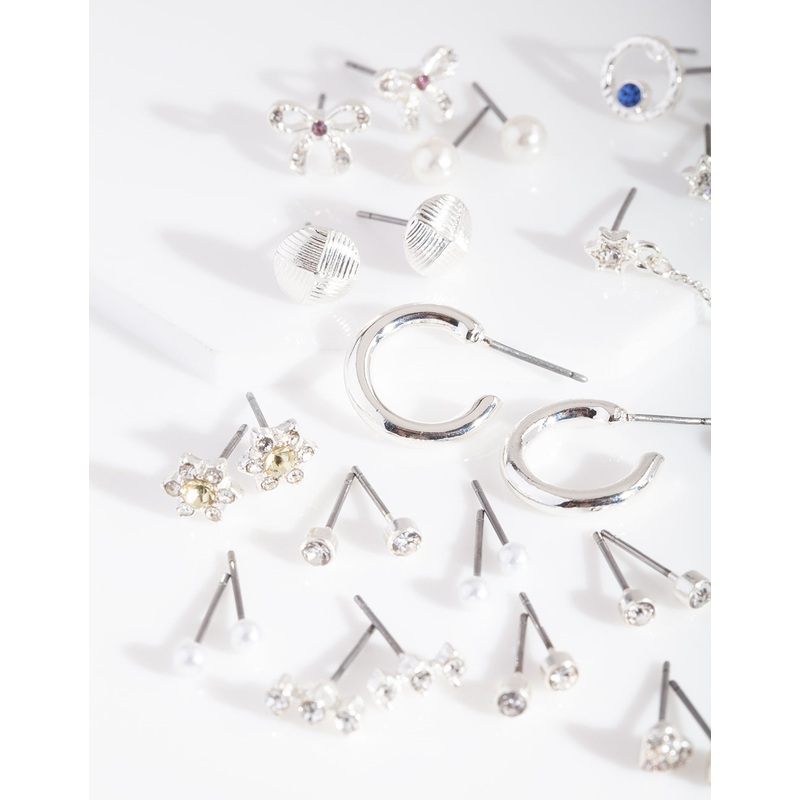 Silver Diamante Motif Earring 20 Pack