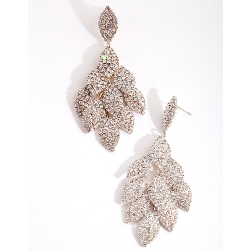 Silver Diamante Multi-Leaf Drop Earrings