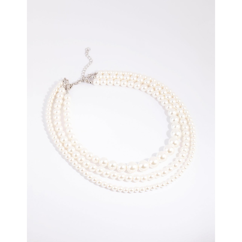 Silver Graduated Pearl Layered Necklace