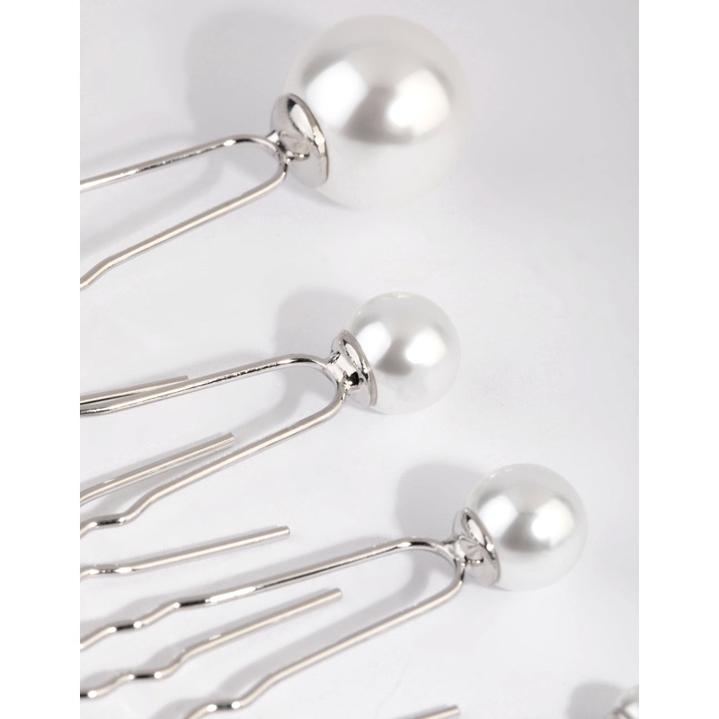Silver Pearl Hair Pin Pack