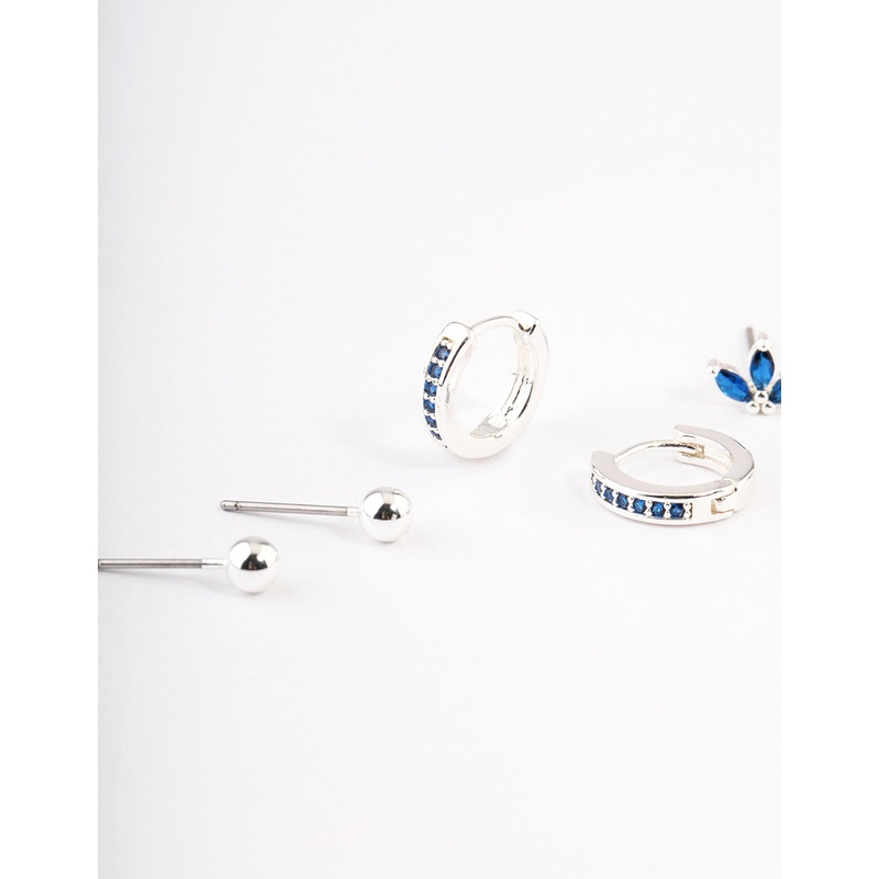 Silver Plated Brass  Cubic Zirconia Marquise Stud & Huggie Earrings Pack