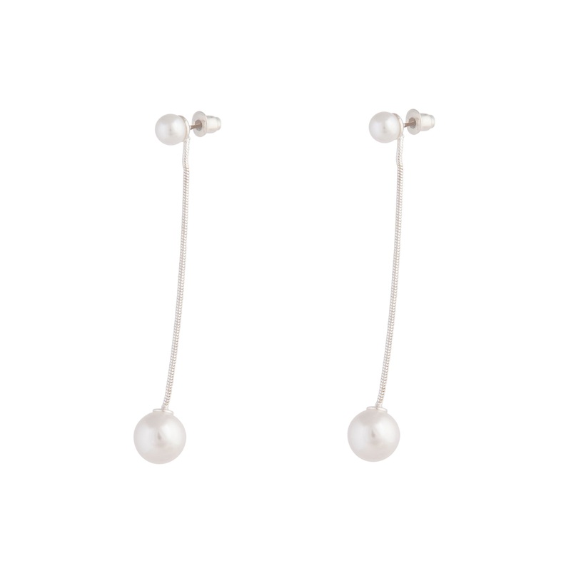 Silver Snake Pearl Drop Earrings