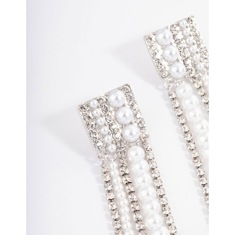 Silver Statement Long Mixed Drop Earrings