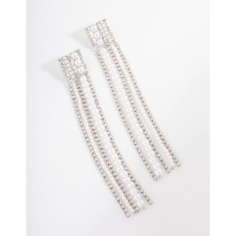 Silver Statement Long Mixed Drop Earrings