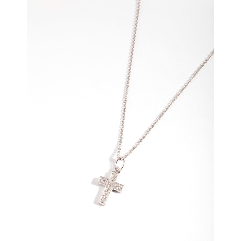 Sterling Silver Cubic Zirconia Pav Cross Necklace